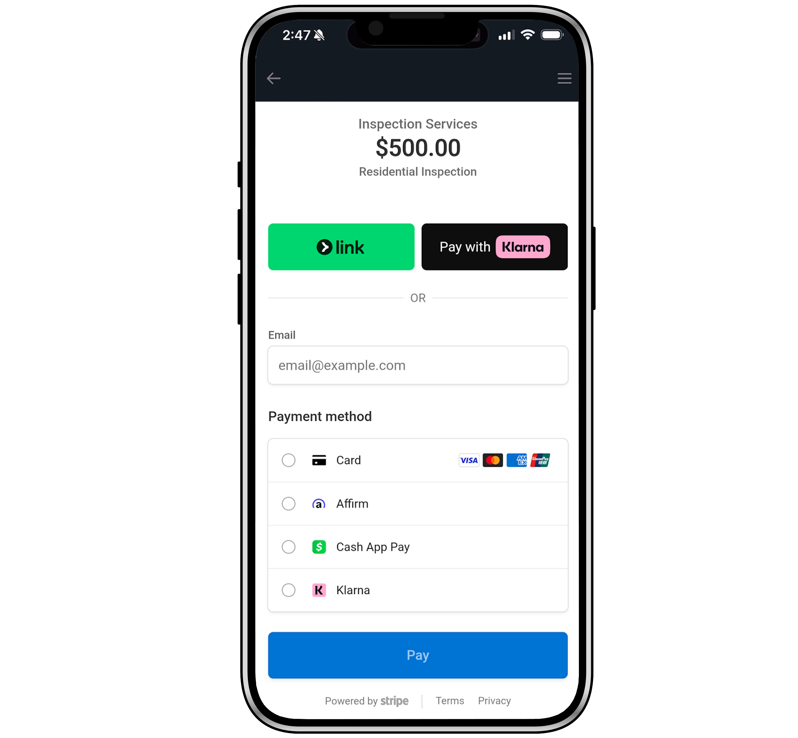 Stripe Pay with Property Vision